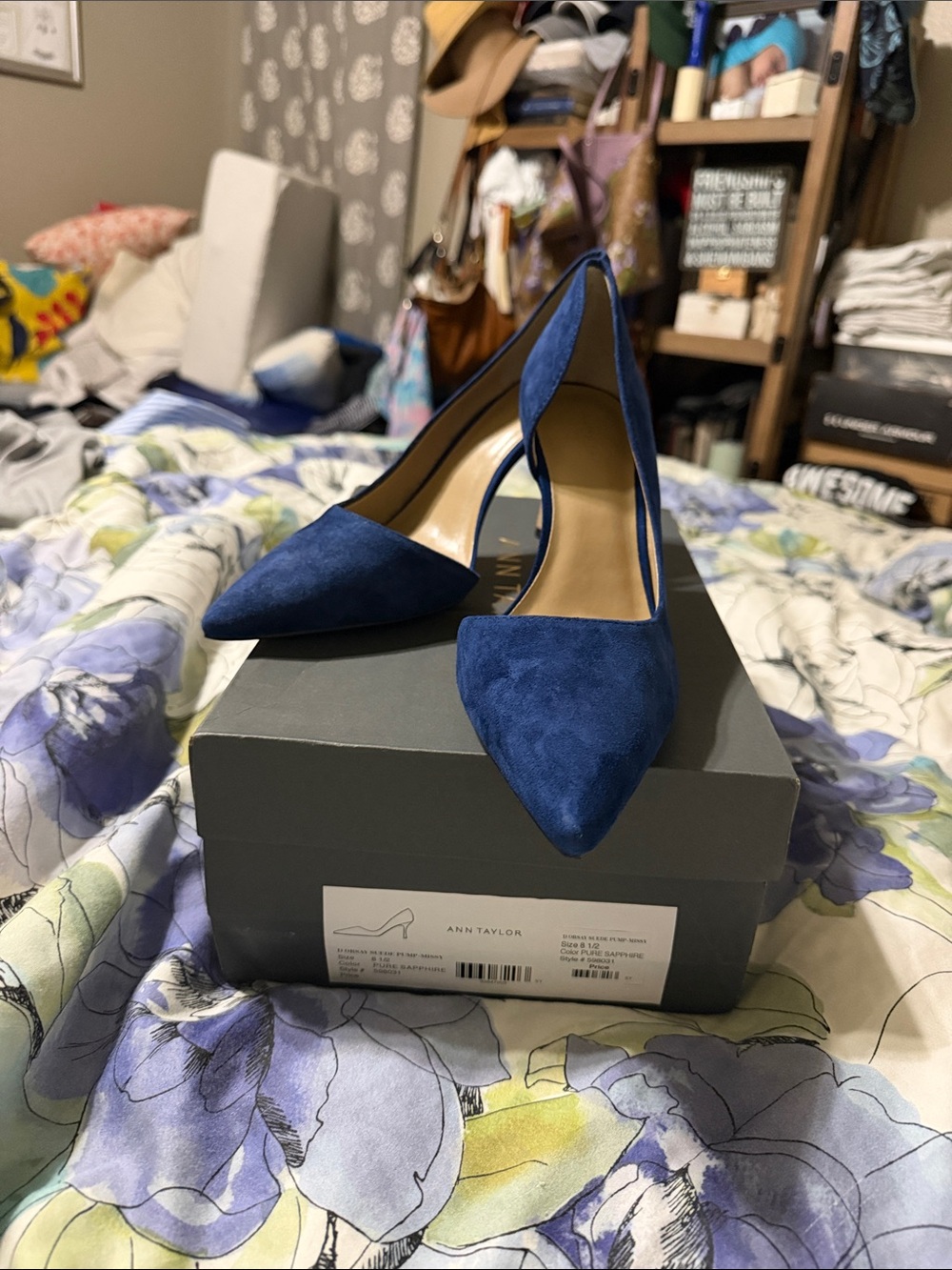 Ann Taylor Blue Suede Pointed Toe Pumps